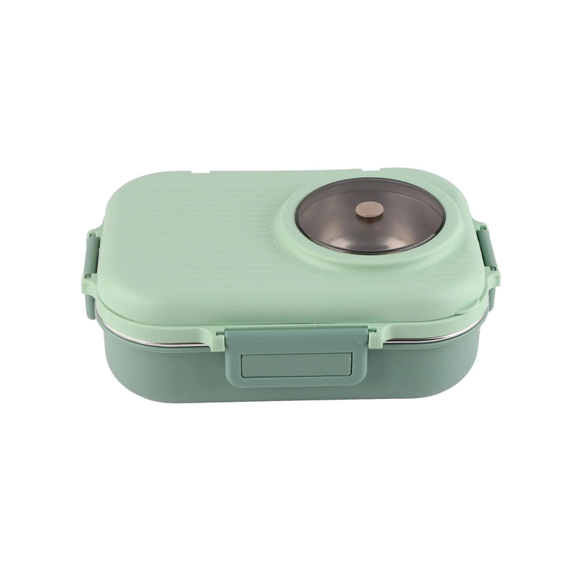 Lunch Box Isotherme 1100ml 3 Compartiments Inox avec Couverts - fond blanc