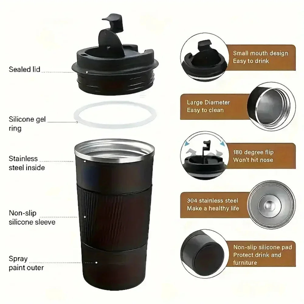 Mug Isotherme Voyage 380-510ml Inox pour Voiture