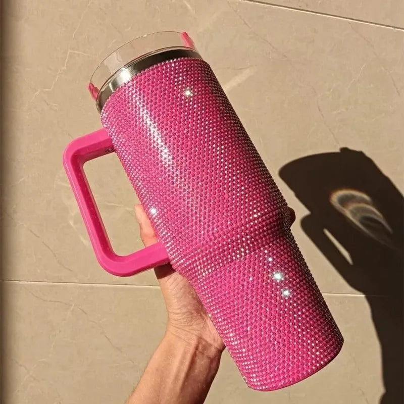 Tumbler Isotherme Strass 40oz Inox avec Paille pour Femme