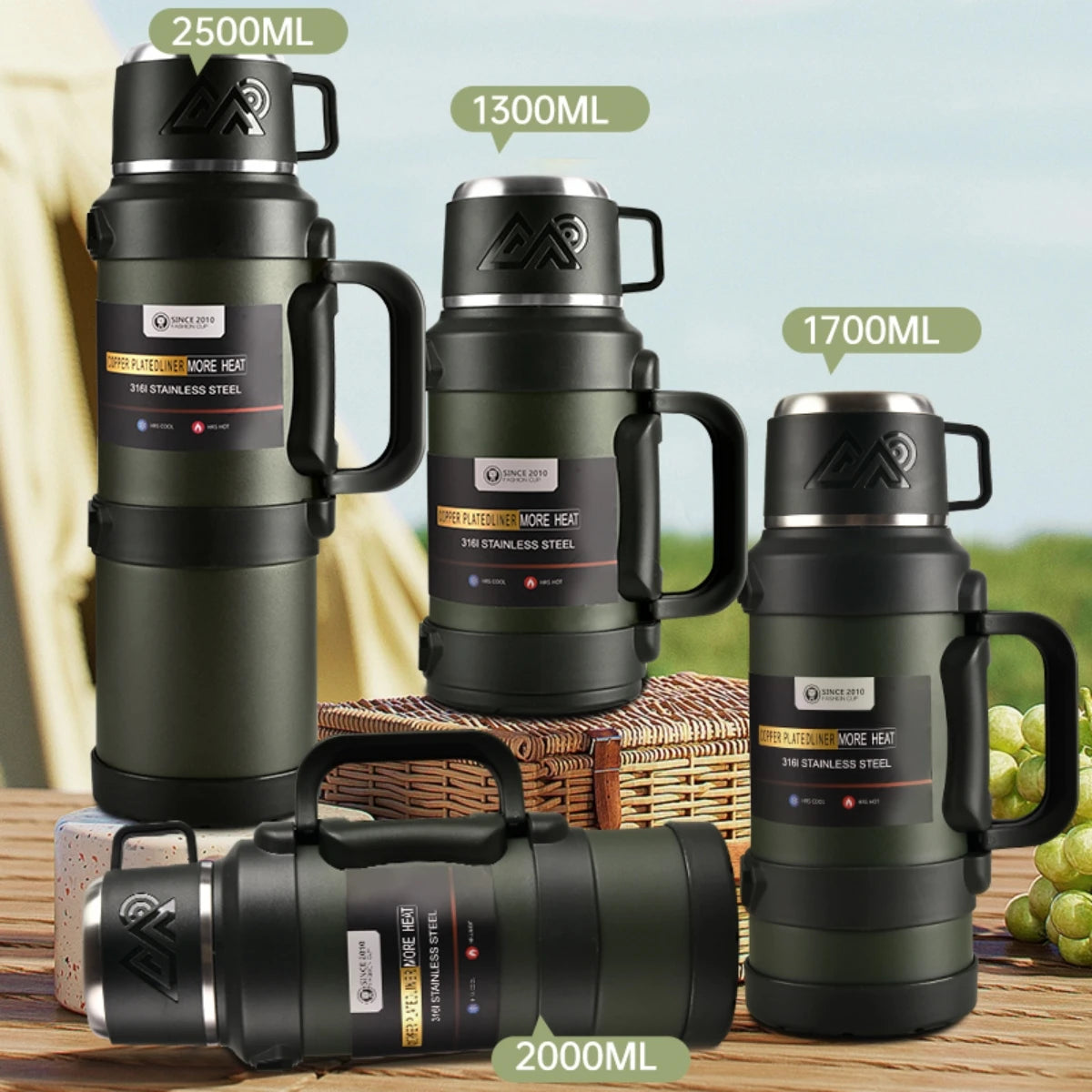 Bouteille Thermos Grande Capacité Inox avec Poignée 72h