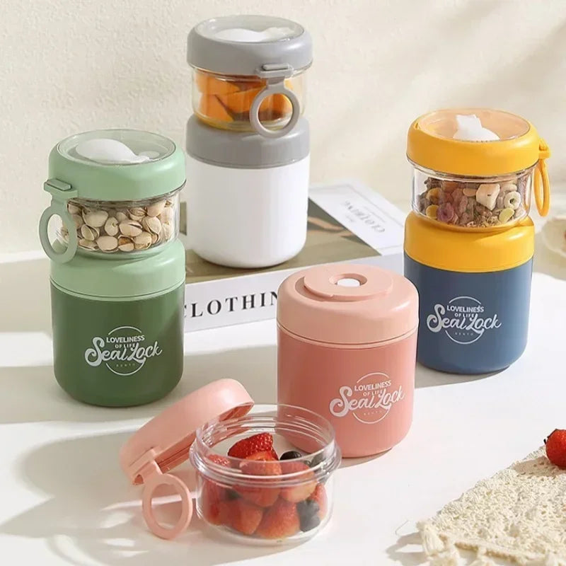 Bol Isotherme Portable Petit-Déjeuner avec Couvercle et Cuillère