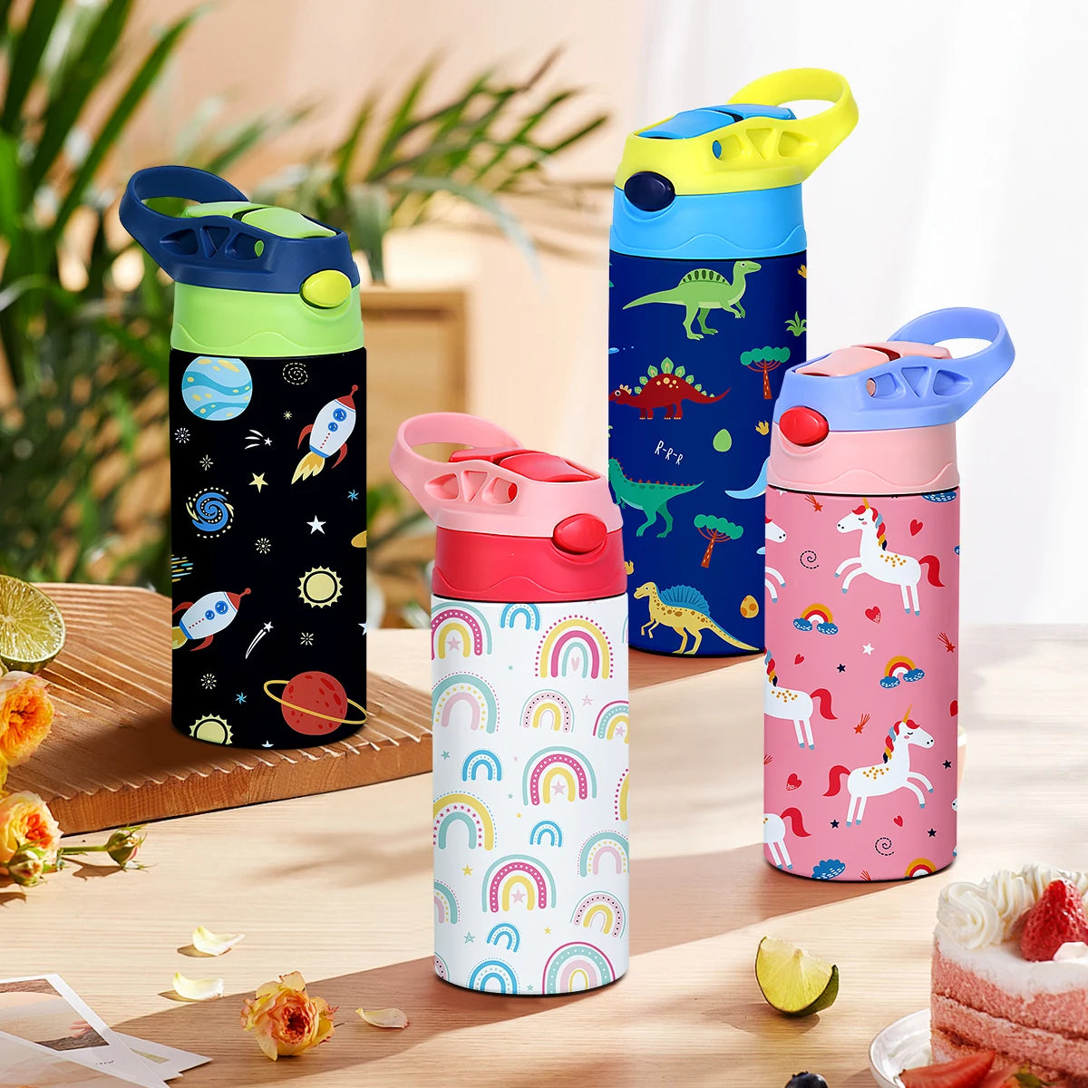 Gourde Isotherme Enfant 350ml Motif Animal avec Paille