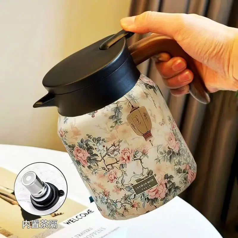 Théière Isotherme 1000ml Motif Fleuri avec Infuseur Intégré