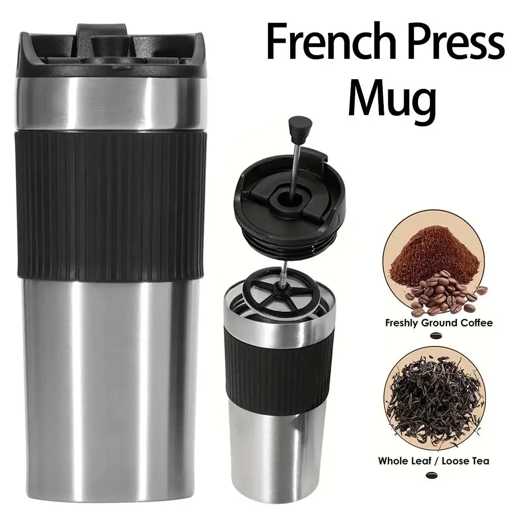 Mug Isotherme avec Cafetière à Piston Double Paroi pour Voyage