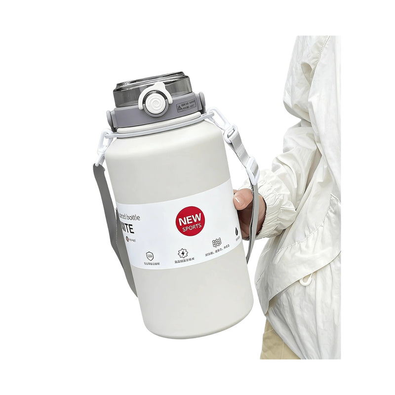 Gourde Isotherme Grande Capacité 800-2000ml avec Poignée et Paille - fond blanc
