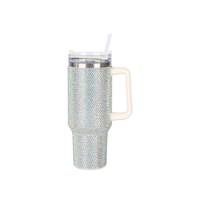 Tumbler Isotherme Strass 40oz Inox avec Paille pour Femme - fond blanc